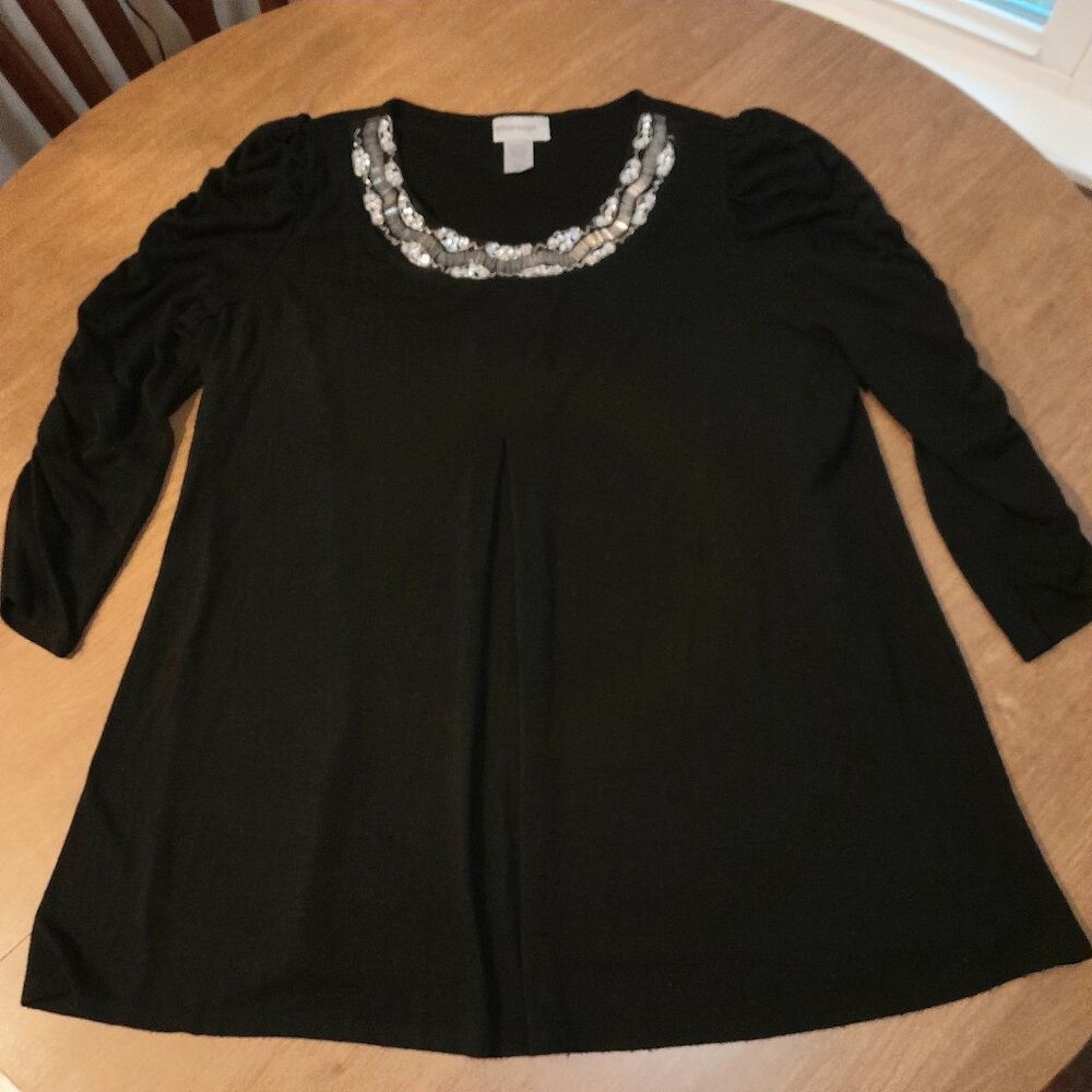 GLITTERSCAPE BLACK JEWELED LONG SLEEVE TUNIC TOP SIZE 2X